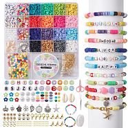 DIY Bracelet Necklace Making Kit, Including Polymer Clay & Acrylic & Natural Shell & Plastic Beds, Alloy Pendants, Flower & Imitation Pearl & Leaf & Crown & Heart, Scissors, Mixed Color(DIY-YW0007-52)
