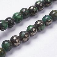 Natural Pyrite Beads Strands, Dyed, Round, Green, 6mm, Hole: 1mm, about 32pcs/strand, 8 inch(G-K181-6mm-H03)