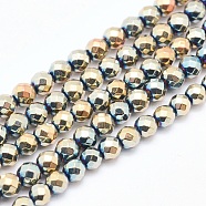 Electroplate Non-magnetic Synthetic Hematite Beads Strands, Faceted, Round, Rainbow Plated, 4mm, Hole: 1mm, about 95pcs/strand, 15 inch(38cm)(G-L486-C-19)