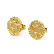 Ion Plating(IP) 304 Stainless Steel Stud Earring Cabochon Settings, Flat Round with Sun, Real 18K Gold Plated, Tray: 4mm, 14mm, Pin: 0.8mm(EJEW-I281-05G)