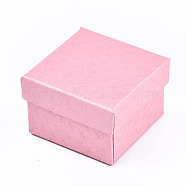 Cardboard Jewelry Boxes, for Ring, Earring, Necklace, with Sponge Inside, Square, Pink, 5~5.1x5~5.1x3.3~3.4cm(CBOX-S021-002B)