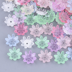 Resin Bead Caps, Multi-Petal, Flower, Mixed Color, 10x10x2.5mm, Hole: 1.2mm(X-RESI-T040-028)