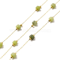 Ion Plating(IP) 316 Surgical Stainless Steel Paperclip Chains, with Natural Peridot Column Beads, Soldered, Real 18K Gold Plated, with Spool, Link: 2.5x1x0.3mm(CHS-I019-12D)