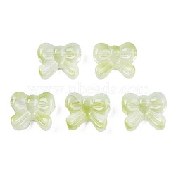 Transparent Spray Painted Glass Beads, Bowknot, Yellow Green, 14x16x6mm, Hole: 1mm(GLAA-N035-025-C04)