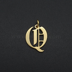 201 Stainless Steel Pendants, with Jump Ring, Old English, Letter, Laser Cut, Golden, Letter.Q, 16x12x1mm, Hole: 3mm(STAS-R111-JA566-Q)
