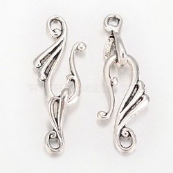 Tibetan Style S-Hook Clasps, Antique Silver, 37x12x1.5mm, Hole: 2~3mm(X-PALLOY-I112-02AS)