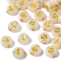 Luminous Acrylic Beads, Glow in the Dark, Metal Enlaced, Horizontal Hole, Flat Round with Number, Gold, 7x3.5mm, Hole: 1.2mm, about 3600pcs/500g(MACR-S273-66)