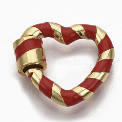 Brass Screw Carabiner Lock Charms, for Necklaces Making, with Enamel, Nickel Free, Heart, Real 18K Gold Plated, Red, 18x19.5x3~5.5mm(KK-T046-002D-NF)