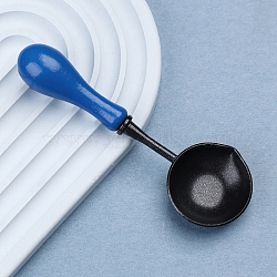 Alloy Sealing Wax Spoons, with Wood Handle, Stamp Heating Tool, Blue, 104x35mm(PW-WG94838-03)