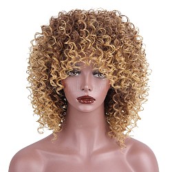 Explosive Head Wig, African Wig Female Short Curly Hair Fluffy, High Temperature Heat Resistant Fiber Wigs, Goldenrod, 13.7 inches(35cm)(OHAR-G009-02A)