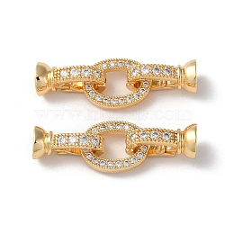 Rack Plating Brass Pave Clear Cubic Zirconia Fold Over Clasps, Oval, Real 18K Gold Plated, Oval: 13x9.5x2mm, Clasps: 13x7x6.5mm, Inner Diameter: 4.5mm(KK-M264-14G)