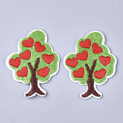 Computerized Embroidery Cloth Iron On Patches, Costume Accessories, Appliques, Tree with Heart, Green, 58x44x2mm(FIND-T030-089)