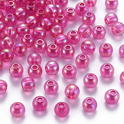 Transparent Acrylic Beads, AB Color Plated, Round, Fuchsia, 6x5mm, Hole: 1.8mm, about 4400pcs/500g(MACR-S370-B6mm-706)