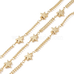 Brass Star Link Chains, with Ball Chains, Soldered, with Spools, Cadmium Free & Lead Free, Real 14K Gold Plated, 8.5x8.5x3mm, 19.5x3x1.5mm(CHC-P009-08G)