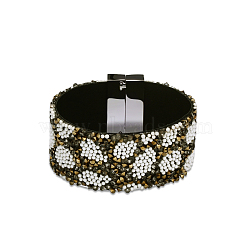 Faux Suede and Hotfix Rhinestone Bracelets, with Zinc Alloy Magnetic Clasps, Silver Color Plated, 7-5/8 inch(19.5cm)(BJEW-BB35335)