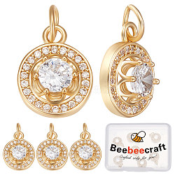 8Pcs Brass Micro Pave Clear Cubic Zirconia Charms, with Jump Ring, Cadmium Free & Nickel Free & Lead Free, Flat Round Charm, Real 18K Gold Plated, 13x10x4.5mm, Hole: 3.5mm(KK-BBC0005-61)