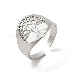 304 Stainless Steel Open Cuff Rings for Women, Tree of Life, Stainless Steel Color, US Size 7 1/2(17.7mm)(RJEW-G291-03P)