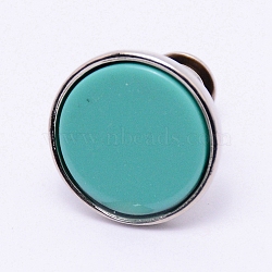 Alloy Button Pins for Jeans, with Resin, Garment Accessories, Flat Round, Dark Turquoise, 16x15mm, Pin: 1.2mm, Hole: 1.2mm(PJ-TAC0003-01P-05)