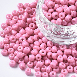 6/0 Glass Seed Beads, Baking Paint, Round Hole, Round, Flamingo, 4~5x3~5mm, Hole: 1.2~1.5mm, about 4500pcs/Pound(SEED-S058-A-F448)