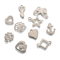 Mixed Shapes 201 Stainless Steel Pendants, Stainless Steel Color, 10~18x7~17x1mm, Hole: 1~2mm(STAS-R071-25)