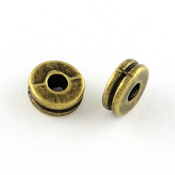 Tibetan Style Flat Round Alloy Spacers Beads, Cadmium Free & Lead Free, Antique Bronze, 6x3mm, Hole: 1.5mm