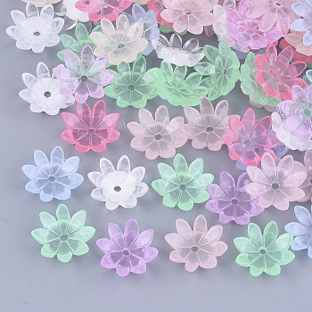 Resin Bead Caps, Multi-Petal, Flower, Mixed Color, 10x10x2.5mm, Hole: 1.2mm