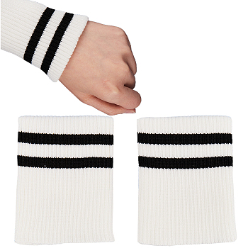 Stripe Pattern Cotton Tubular Knit Rib Cuff, Ribbed Trims Fabric for Sweater Jacket Coat Sewing DIY, White, 113x89x10mm