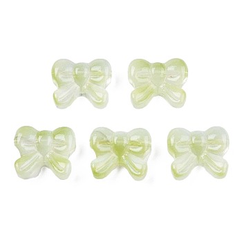 Transparent Spray Painted Glass Beads, Bowknot, Yellow Green, 14x16x6mm, Hole: 1mm