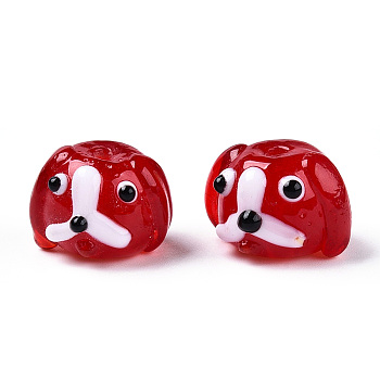 Handmade Gold Sand Lampwork Beads, Dog, Crimson, 11~12x15~17.5x14~15.5mm, Hole: 1.6~1.8mm