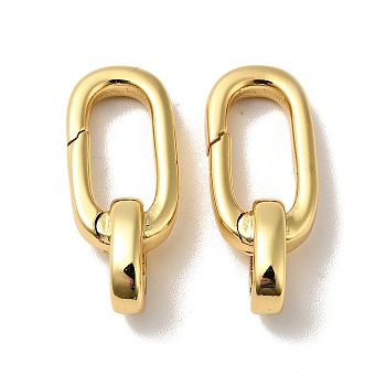 Brass Spring Gate Rings, Cadmium Free & Nickel Free & Lead Free, Oval, Real 18K Gold Plated, 19x8x6mm, Hole: 3.5x3.5mm