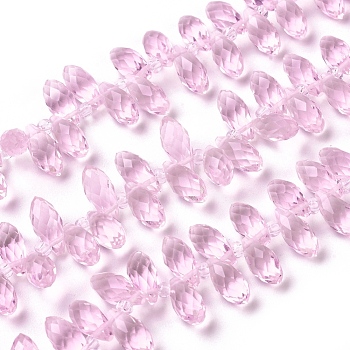 Crystal Glass Beads Strands, Top Drilled Beads, Faceted, Teardrop, Pearl Pink, 13x6mm, Hole: 1mm, about 100pcs/strand, 16.5 inch