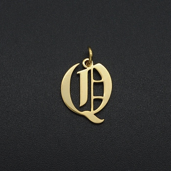201 Stainless Steel Pendants, with Jump Ring, Old English, Letter, Laser Cut, Golden, Letter.Q, 16x12x1mm, Hole: 3mm