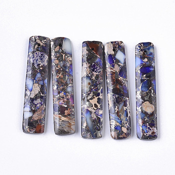 Synthetic Regalite/Imperial Jasper/Sea Sediment Jasper Pendants, Dyed, Rectangle, Colorful, 48x10x4mm, Hole: 1.2mm