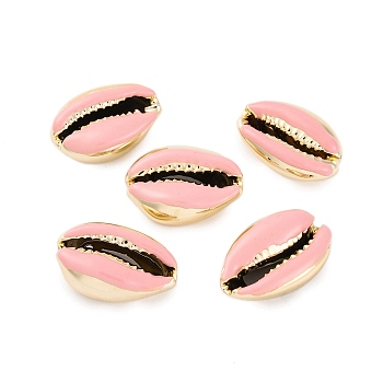 Electroplated Cowrie Shell Beads, No Hole/Undrilled, with Enamel, Pink, 17.5~23x11~15x7~9mm