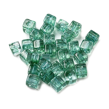 500Pcs Transparent Glass Beads, Square, Sea Green, 6.5x6.5x6mm, Hole: 1.8mm