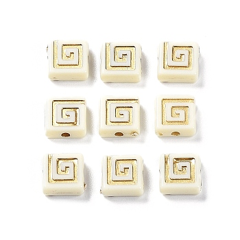 Opaque Acrylic Beads, Metal Enlaced, Square, Antique White, 8.5x8.5x3.5mm, Hole: 1.6mm, about 1980pcs/500g