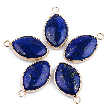 Natural Lapis Lazuli Pendants, with Golden Plated Brass Edge and Loop, Dyed, Horse Eye, 25x14x5.5mm, Hole: 2mm