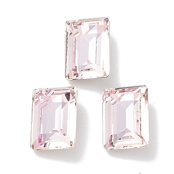 Glass Rhinestone Cabochons, Point Back & Back Plated, Faceted, Rectangle, Light Peach, 14x10x5.5mm