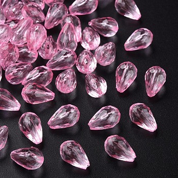 Transparent Acrylic Beads, Faceted, Teardrop, Pearl Pink, 12x8mm, Hole: 1.5mm, about 1338pcs/500g