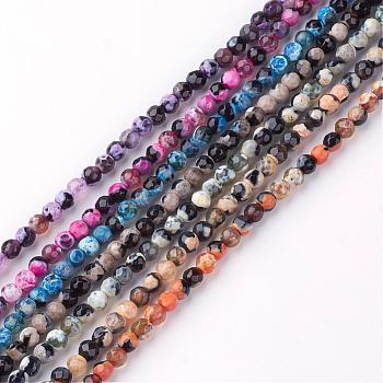 Natural Fire Crackle Agate Bead Strands, Dyed, Faceted, Round, Mixed Color, 4mm, Hole: 1mm, about 92pcs/strand, 14.7 inch
