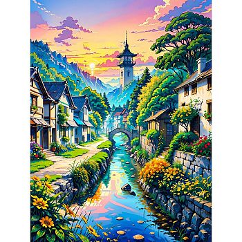 House Scenery DIY Diamond Painting Kit, Including Acrylic Board, Resin Rhinestones Bag, Diamond Sticky Pen, Tray Plate and Glue Clay, Colorful, 400x300mm