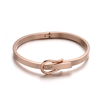 Watch Band Design 304 Stainless Steel Bangles, Rose Gold, 53x64mm