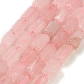 Natural Rose Quartz Beads Strands, with Seed Beads, Faceted, Column, 5.5~7.5mm, Hole: 0.7mm, about 26~33pcs/strand, 15.67''~16.46''(39.8~41.8cm)