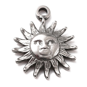 304 Stainless Steel Charms, Textured, Sun, Stainless Steel Color, 14.5x11.5x2mm, Hole: 1.5mm