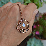 Copper Wire Wrapped Moon with Synthetic Moonstone Drop  Pendant Necklaces, Alloy Chain Necklaces for Women, Red Copper, 18.11 inch(46cm)(FS-WG5A52F-01)