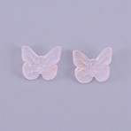 Transparent & Frosted Glass Beads, with Glitter Powder, Butterfly, Lavender Blush, 9.5x11x3.8~4.5mm, Hole: 1.2mm(KY-CJC0004-02K)