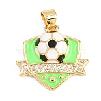 Football Brass Micro Pave Cubic Zirconia Pendants, with Enamel, Golden, Football, 19x20x6mm, Hole: 4x3mm(KK-A297-09F-G)
