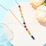 Chakra Round Natural Gemstone Beaded Pendant Brass Cable Chain Necklaces for Women, Golden, 16.61 inch(42.2cm)(NJEW-JN06266)