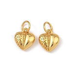 Valentine's Day Brass Charms, Half Textured Heart Charms, Rack Plating, Long-Lasting Plated, Lead Free & Cadmium Free, Real 24K Gold Plated, 9.5x8.5x3.5mm, Hole: 3mm(KK-F941-43D-G)