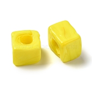 Handmade Lampwork Beads, Cube, Yellow, 8.5~10x8.5~10.5x8~10.5mm, Hole: 4mm(LAMP-B025-01A-03)